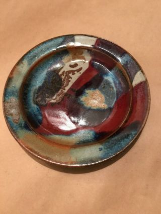 Vintage Mcm Cecil Strawn Studio Art Pottery Dish/plate.  6 3/4” Signed.
