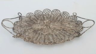Vintage Silver Metal Handcrafted Bonbons Card Plate Tray Filigree Miniature Tray