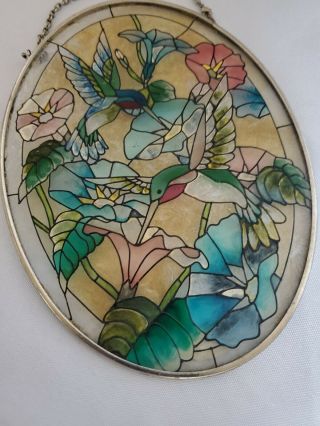 Vintage Hand Painted Stained Glass Humming Bird Hanger