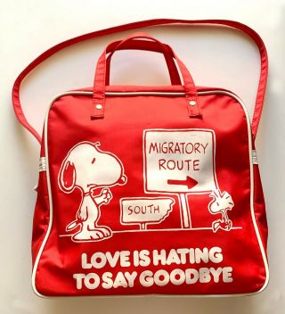 Vintage Rare 1965 Snoopy & Woodstock Peanuts Red Airline Bag,  11x11x4