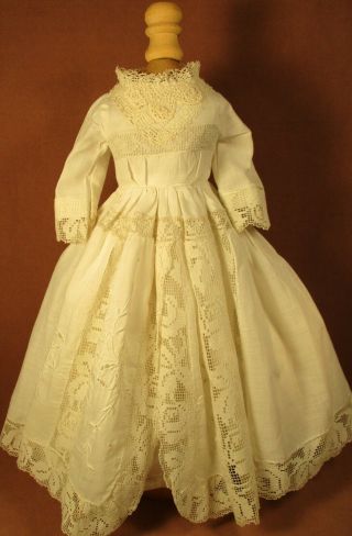 Vintage Doll Dress For 18 " - 20 " Bisque Doll - Ivory Cotton W/lace & Embroidery