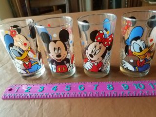 Vintage Disney Mickey Minnie Donald Duck Juice Glasses Set Of 4; Anchor Hocking
