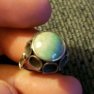 VINTAGE RUSSIAN SOVIET 875 SILVER SZ.  6 MOSS AGATE TURQUOISE RING 2