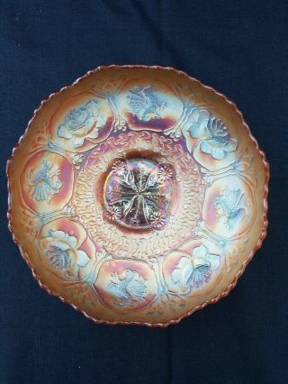 Antique Dragon And Lotus Vintage Carnival Glass Bowl Ruffled Bowl Rainbow