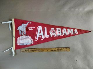 Large Vintage Red & White Felt Football Pennant Alabama University Crimson Tide