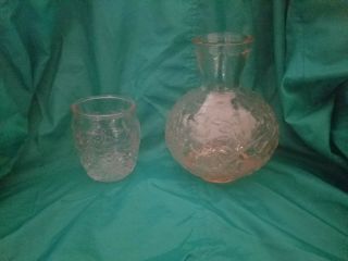 Vintage Pink Depression Glass Sunflower Water Carafe And Water Glass Set