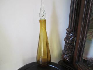 Vintage Mid Century Modern Amber Glass Decanter - Ribbed Design -