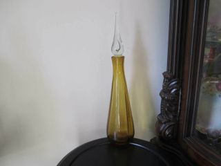Vintage Mid Century Modern Amber Glass Decanter - Ribbed Design - 2