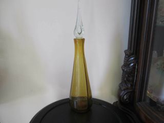 Vintage Mid Century Modern Amber Glass Decanter - Ribbed Design - 6