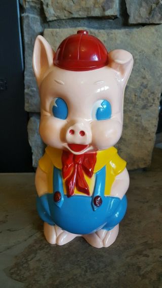 Vintage 11 " Porky Pig Hard Plastic Piggy Coin Bank Ideal Toys Made In Usa 1960 