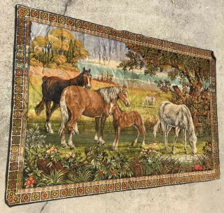 Large Vintage Horse Art Tapestry 6 Feet By 4 Feet