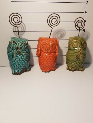 Pier One Vintage Style Ceramic Owl Figurine Set Hear See Speak No Evil