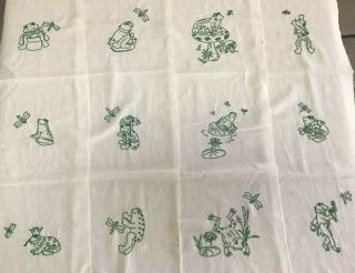 Handmade Vintage 4 Quilt Panels 12 Squares Green Frogs Babies Kids Nursery