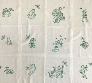 Handmade Vintage 4 Quilt Panels 12 Squares Green Frogs Babies Kids Nursery 2