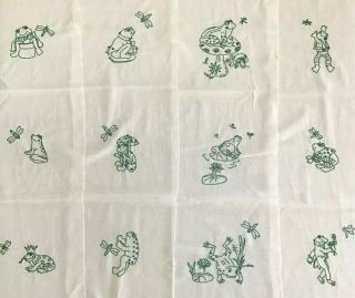 Handmade Vintage 4 Quilt Panels 12 Squares Green Frogs Babies Kids Nursery 3
