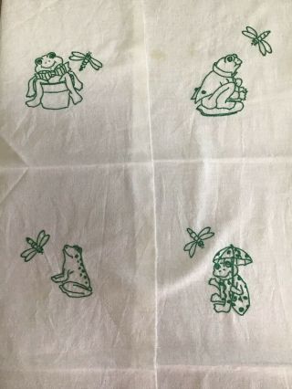 Handmade Vintage 4 Quilt Panels 12 Squares Green Frogs Babies Kids Nursery 4
