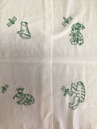 Handmade Vintage 4 Quilt Panels 12 Squares Green Frogs Babies Kids Nursery 5