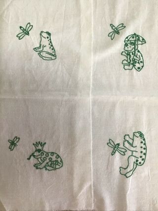 Handmade Vintage 4 Quilt Panels 12 Squares Green Frogs Babies Kids Nursery 6