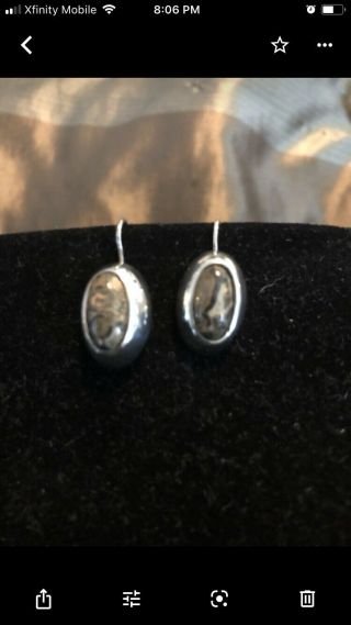 Silpada Rare Vintage Oval Leopard Stone Sterling Silver Wire Earrings W0314 Htf