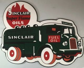 Vintage Sinclair Flame Oils Die - Cut Truck 12 " Metal Gas Sign Ref Xxx