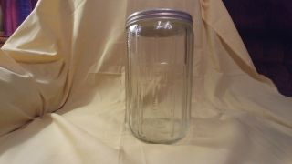 Vintage Hoosier Clear Glass Coffee Canister.  7 " Tall.  Aluminum Lid.