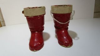 2 Vintage Paper Mache Santa Claus Boots Candy Containers Hung On Tree 5 "