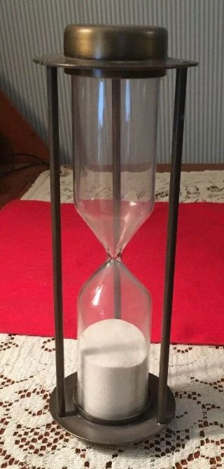 Vintage Glass And Brass Sand Hourglass 15 - 16 Minutes For Use Or Display