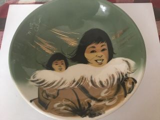Vintage Alaska Large Pottery Bowl Matt Matthew Adams Eskimo Mother Daughter 2