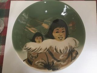Vintage Alaska Large Pottery Bowl Matt Matthew Adams Eskimo Mother Daughter 3