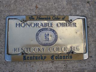 Vintage The Honorable Order Of Kentucky Colonels Embossed License Plate & Frame