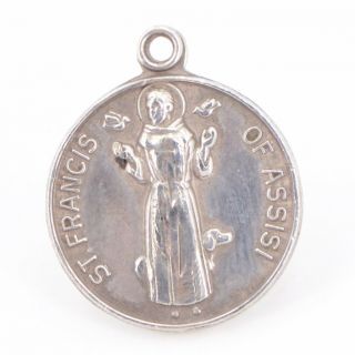Vtg Sterling Silver - Malco St.  Francis Of Assisi Medal Pendant - 4.  5g