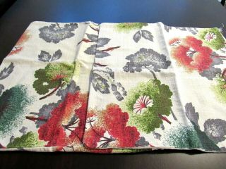 2 Vintage Barkcloth Fabric Cream Pillow Slip Covers W Trees Green Grey 18½ " X17 "