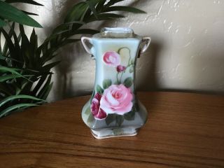 Vintage Hand Painted Nippon Floral Vase With Gold Trim