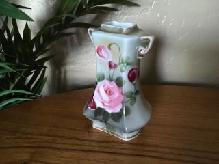 Vintage Hand Painted Nippon Floral Vase with Gold Trim 2