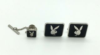 Vintage Playboy Bunny Black Silver Cufflinks And Tie Tack