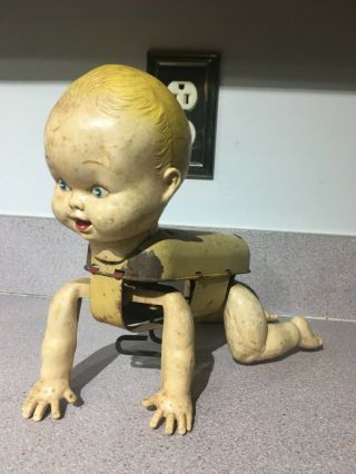 Vintage Rare Creepy Vintage Toy Wind Up Baby - Great Scary Halloween Prop