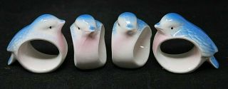 Vintage Set Of 4 Bluebird Porcelain Napkin Rings,  Midwest Taiwan,  Vguc
