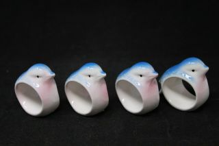 VINTAGE Set of 4 Bluebird Porcelain Napkin Rings,  Midwest Taiwan,  VGUC 2