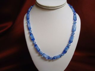 Vintage /Art Deco 1920s Czech Or German Blue White Swirl Art Glass Bead Necklace 2