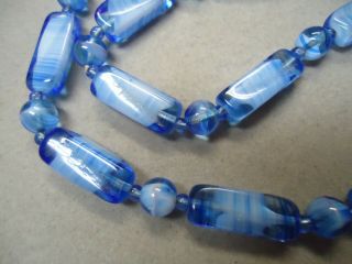 Vintage /Art Deco 1920s Czech Or German Blue White Swirl Art Glass Bead Necklace 4