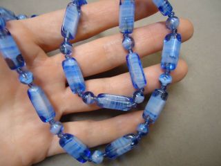 Vintage /Art Deco 1920s Czech Or German Blue White Swirl Art Glass Bead Necklace 5