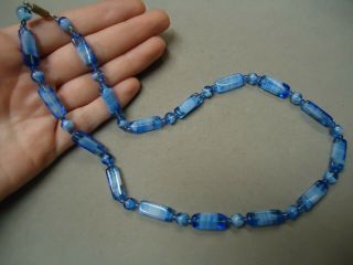 Vintage /Art Deco 1920s Czech Or German Blue White Swirl Art Glass Bead Necklace 6
