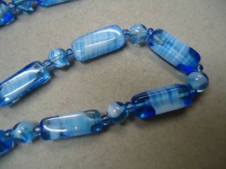 Vintage /Art Deco 1920s Czech Or German Blue White Swirl Art Glass Bead Necklace 8
