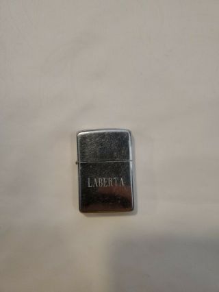 Vintage 1958 Zippo Lighter Silver 16 Hole 5 Barrel Hinge " Laberta " Engraved