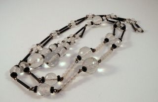Vintage Art Deco Black/Clear/Frosted Glass Beads Tassels Long Flapper Necklace 4