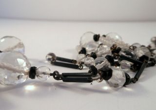 Vintage Art Deco Black/Clear/Frosted Glass Beads Tassels Long Flapper Necklace 6