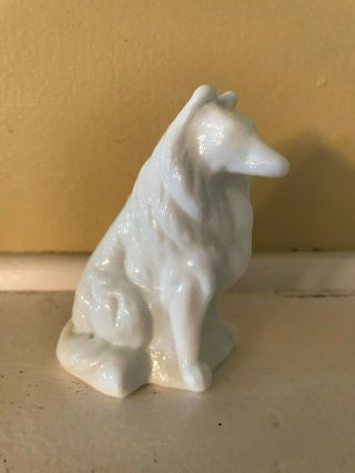 Vintage Mosser Glass Collie Dog Figurine In Milk White