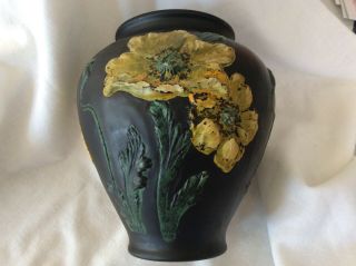 Vintage Tiffin Black Amethyst Poppy Vase 1930s Satin Glass Large Size 9 "