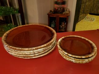 5 Vintage Hull Pottery Brown Drip Dinner Plates 4 Salad/bread/butter Plates