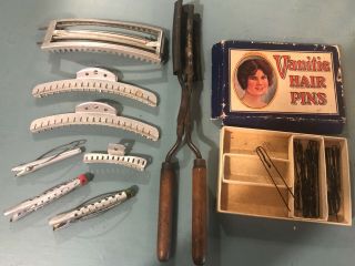Vintage Metal Hair Curlers Curling Iron Hair Pins In The Box Wave Clips